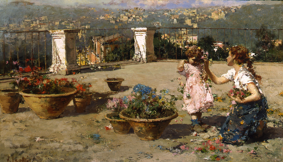 On the Terrace by Vincenzo Irolli (Italian, 1860 - 1949)
