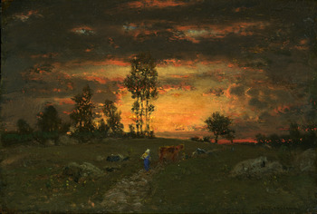Soleil couchant à l’horizon d’une lande, 1855-60 by Pierre Étienne Théodore Rousseau (French, 1812 - 1867)