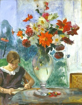 Jeune femme lisant et vase de fleurs, c. 1915 by Henri Lebasque (French, 1865 - 1937)
