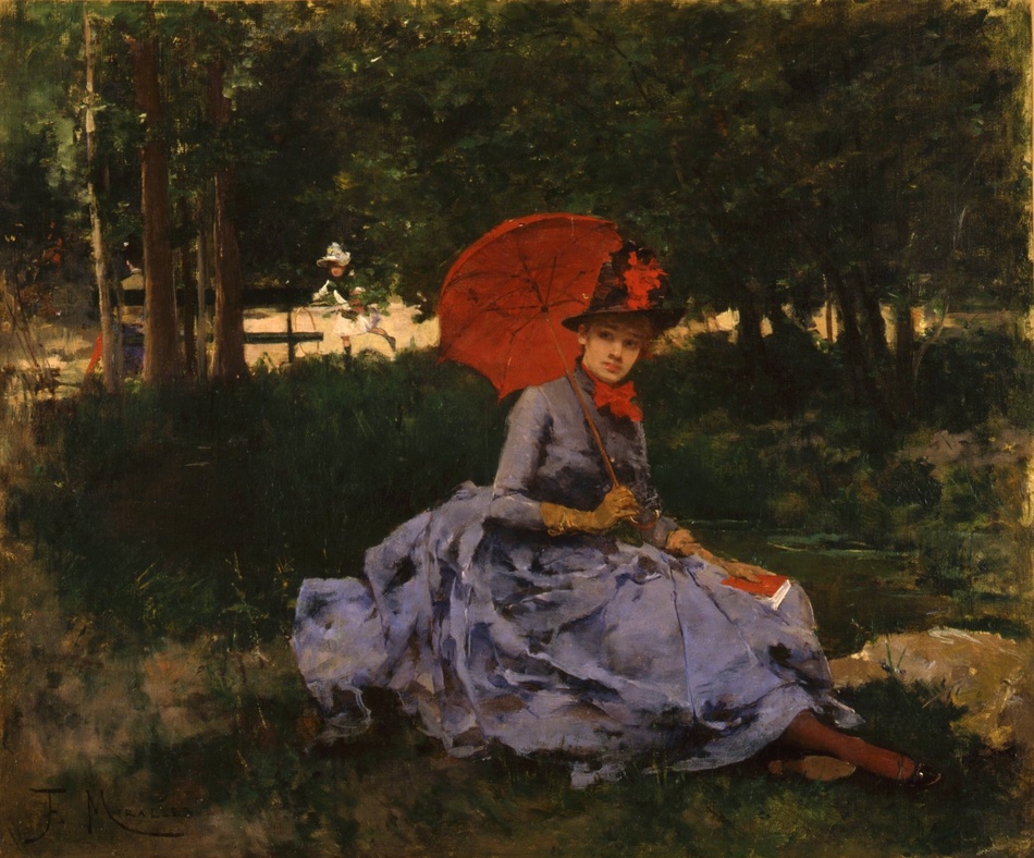 The Red Parasol, c. 1880 by Francisco Miralles y Galup (Spanish, 1848 - 1901)