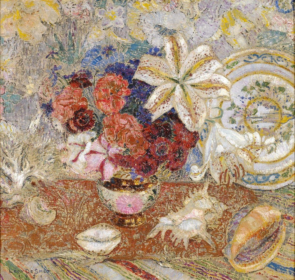 Vase de Fleurs et Deux Coquillages, 1921 by Léon de Smet (Belgian, 1881 - 1966)