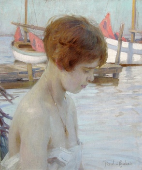 Young girl at the harbor by Paul Emile Chabas (French, 1869 - 1937)