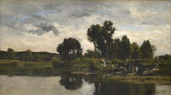 Les Lavandières au bords d’un ruisseau (Laundresses on the banks of a stream), 1870 by Karl Pierre Daubigny (French, 1846 - 1886)