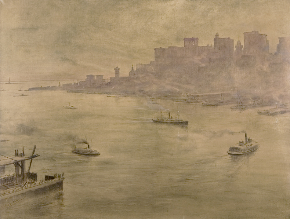 View of South Street Seaport from the Brooklyn Bridge, Circa 1895 - 1904 by Théobald Chartran (French, 1849 - 1907)