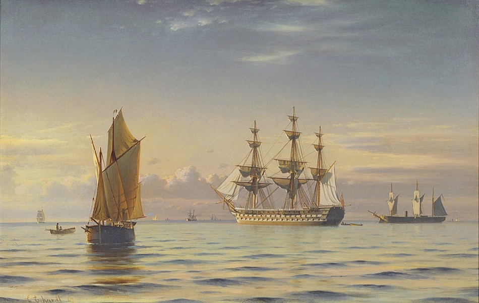 A Frigate, Calm Seas, 1867 by Christian Frederic Eckardt (Danish, 1832 - 1914)