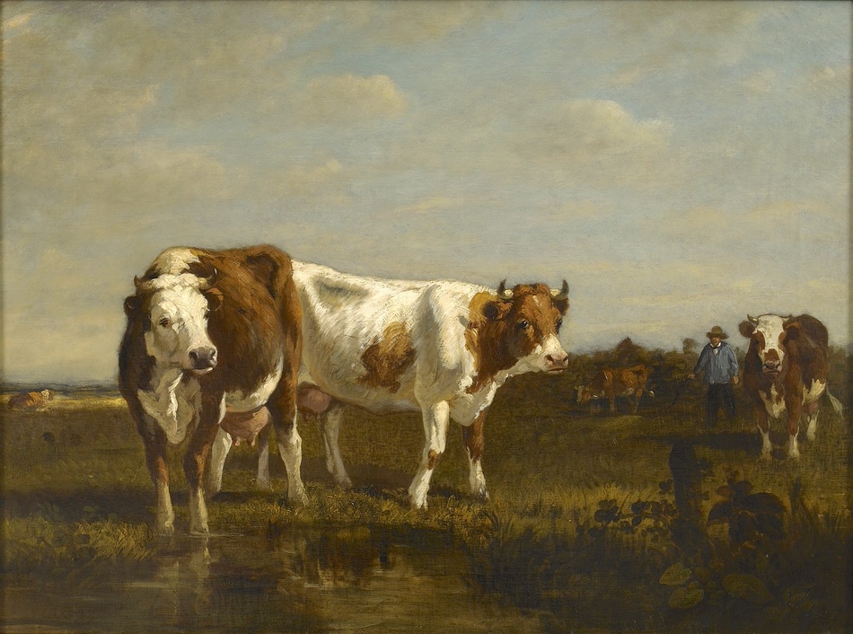 Cattle at the Watering Hole by Constant Troyon (French, 1810 - 1865)