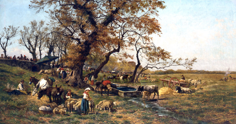 Peasant Gathering in the Roman Campagna by Pietro Barucci (Italian, 1845 - 1917)